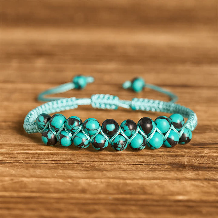 Healing Double Row Turquoise Beaded Macrame Bracelet - Dark Turquoise - image 12