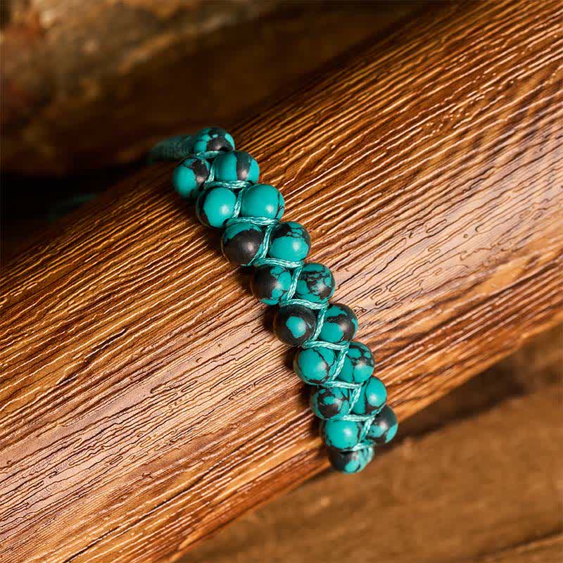 Healing Double Row Turquoise Beaded Macrame Bracelet - image 13