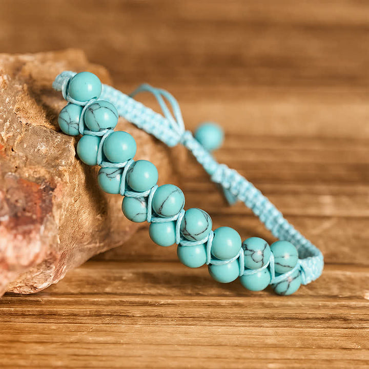 Healing Double Row Turquoise Beaded Macrame Bracelet - image 2
