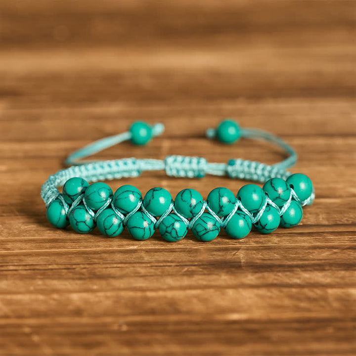 Healing Double Row Turquoise Beaded Macrame Bracelet - Green - image 8