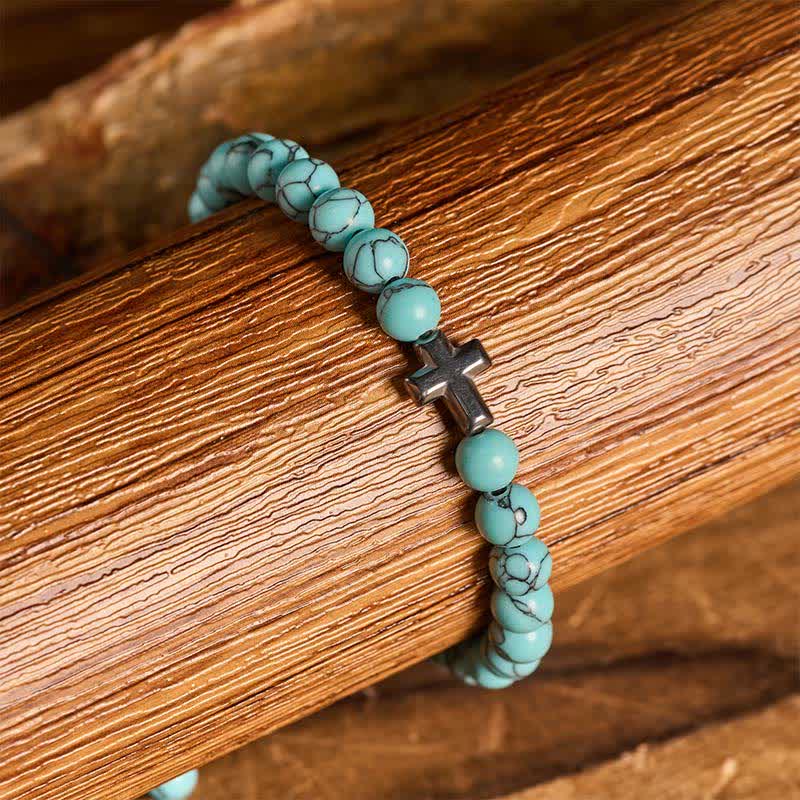 Faith Cross Turquoise Beaded Adjustable Bracelet - image 1