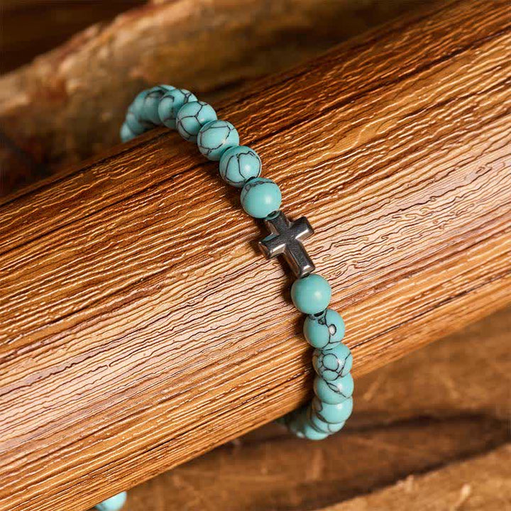 Faith Cross Turquoise Beaded Adjustable Bracelet - image 1
