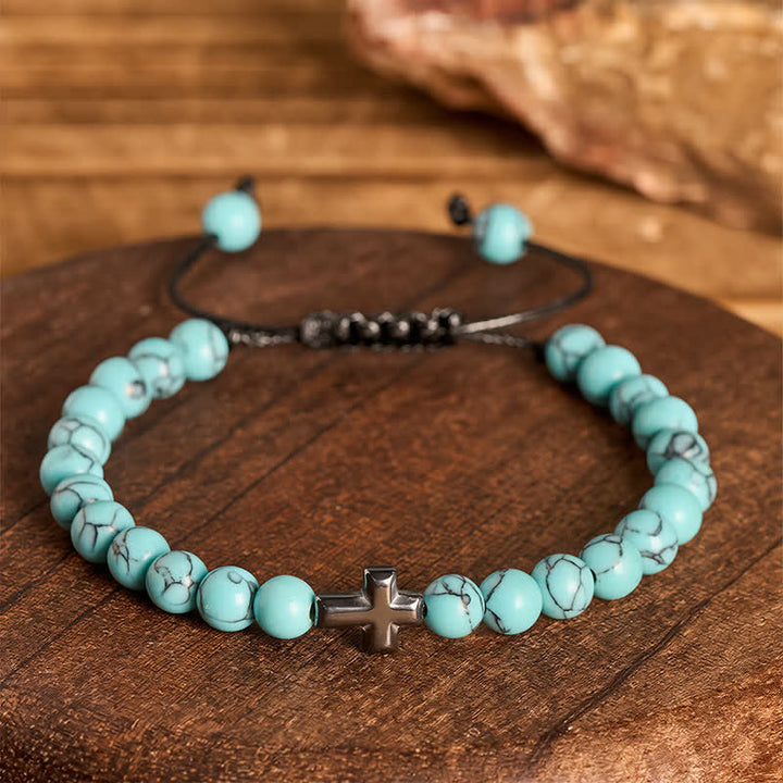 Faith Cross Turquoise Beaded Adjustable Bracelet - image 2