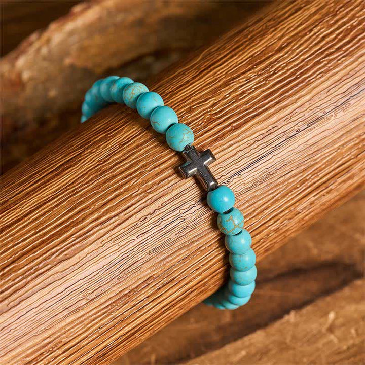 Faith Cross Turquoise Beaded Adjustable Bracelet - image 6