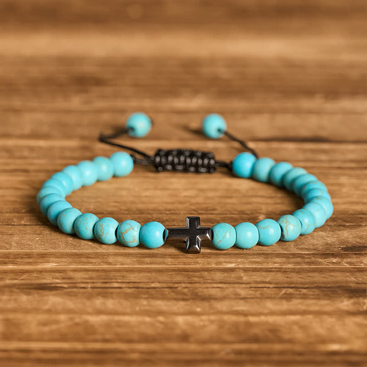 Faith Cross Turquoise Beaded Adjustable Bracelet - Turquoise - image 4