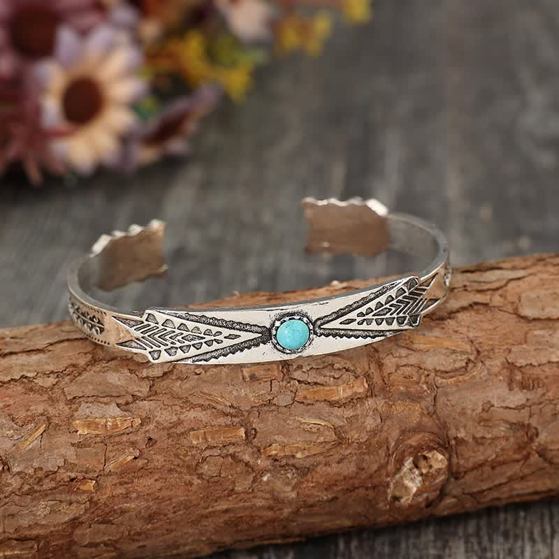 Vintage Boho Tribal Desert Arrow Turquoise Open Cuff Bracelet - Silver - image 0