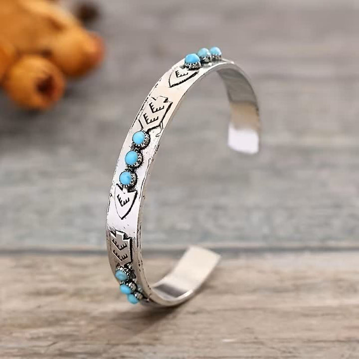 Sky Dots Turquoise Boho Silver Arrow Open Cuff Bracelet - image 2