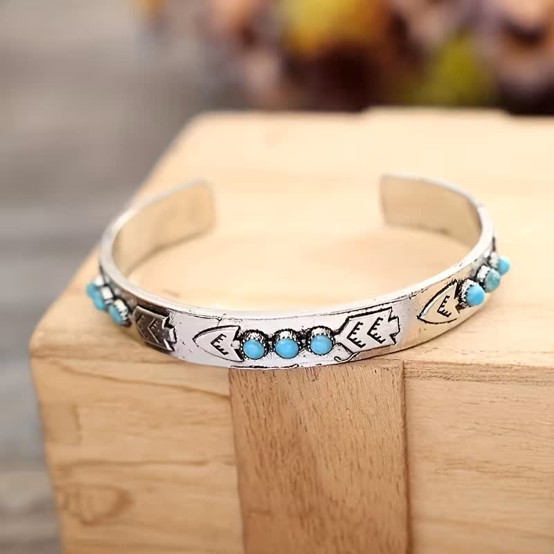 Sky Dots Turquoise Boho Silver Arrow Open Cuff Bracelet - image 3