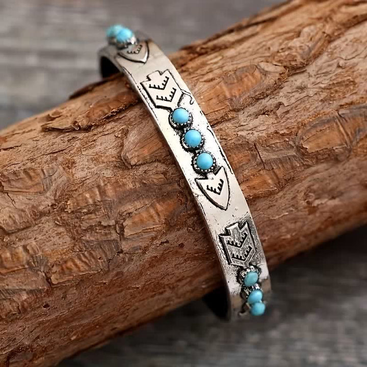 Sky Dots Turquoise Boho Silver Arrow Open Cuff Bracelet - Silver - image 0