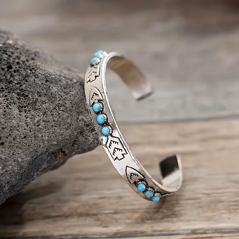 Sky Dots Turquoise Boho Silver Arrow Open Cuff Bracelet - image 1
