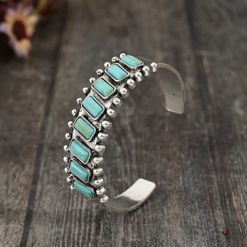 Rectangular Turquoise Stone Western Open Cuff Bracelet - image 2