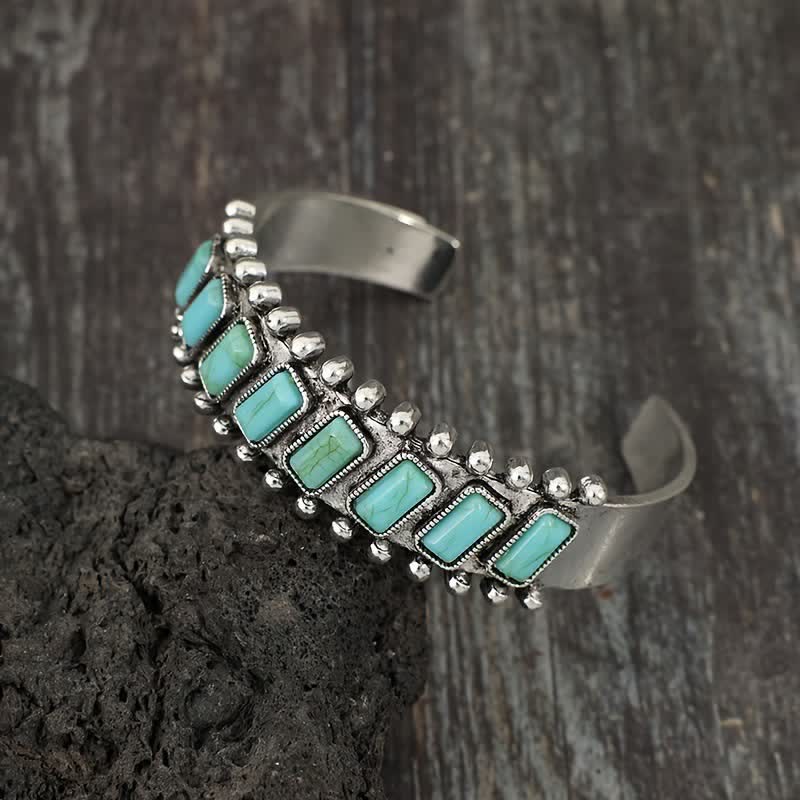 Rectangular Turquoise Stone Western Open Cuff Bracelet - image 1
