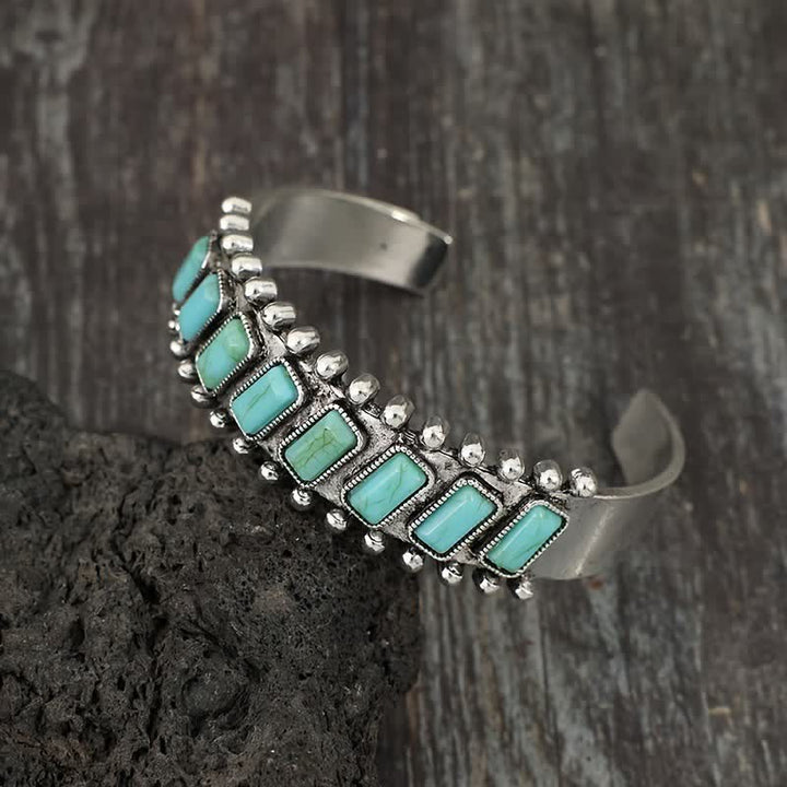 Rectangular Turquoise Stone Western Open Cuff Bracelet - image 1