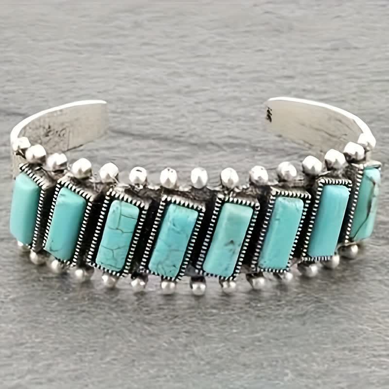 Rectangular Turquoise Stone Western Open Cuff Bracelet - image 3
