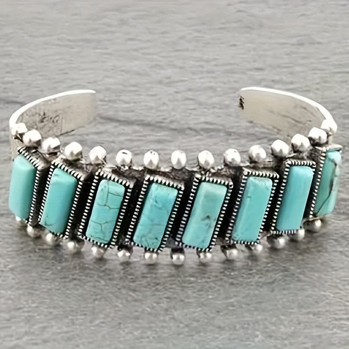 Rectangular Turquoise Stone Western Open Cuff Bracelet - image 3