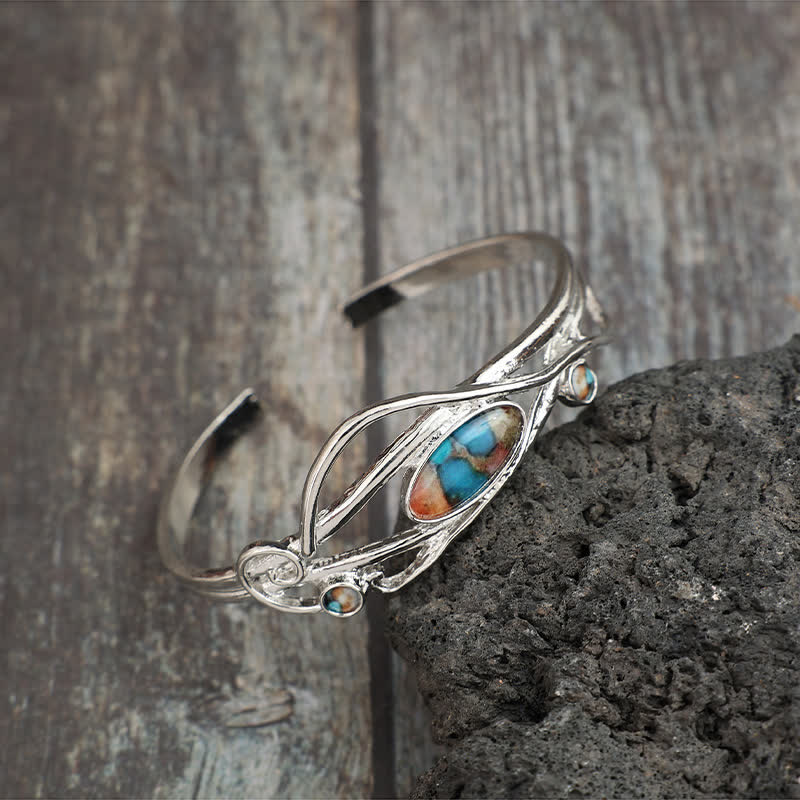 Enchanted Vine Silver Leaf Wrap Open Cuff Bracelet - image 1