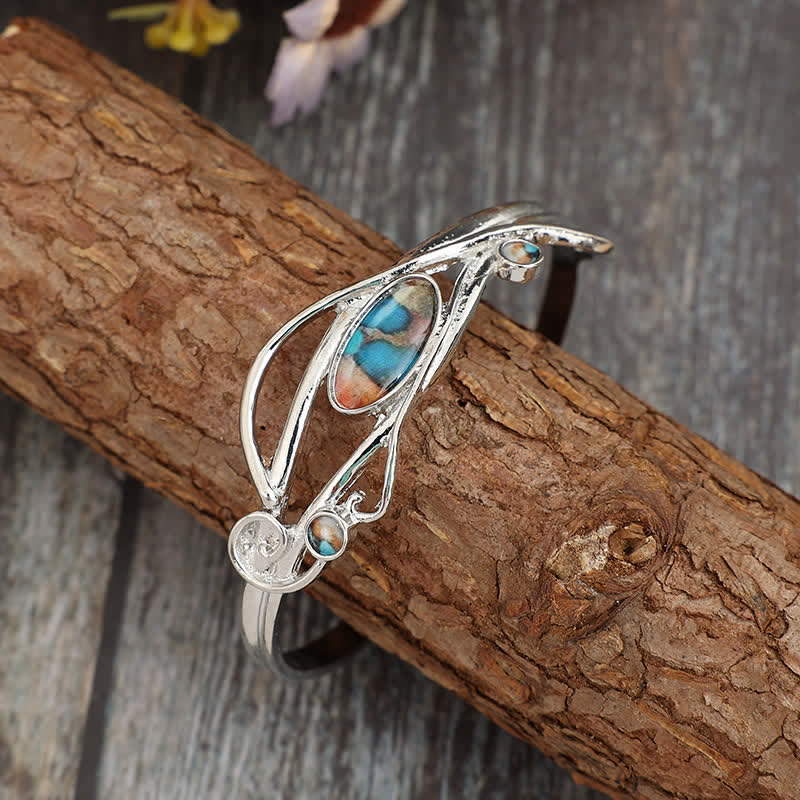 Enchanted Vine Silver Leaf Wrap Open Cuff Bracelet - Silver - image 0