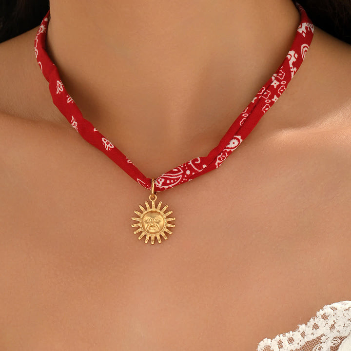 Red Bandana Sun Goddess Paisley Scarf Necklace - image 3