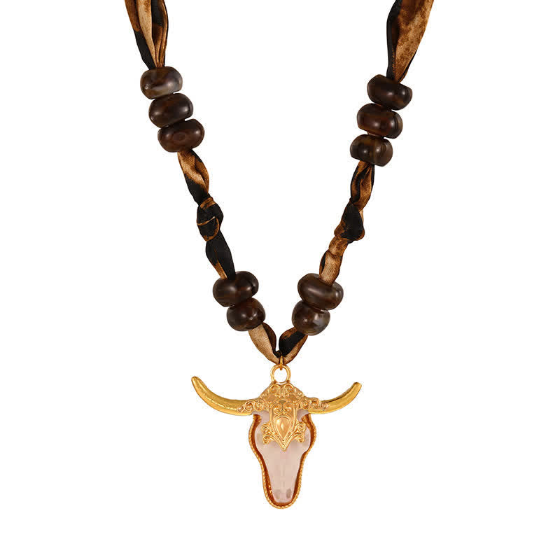 Desert Spirit Longhorn Leopard Boho Scarf Necklace Collection - Gold & White - image 9