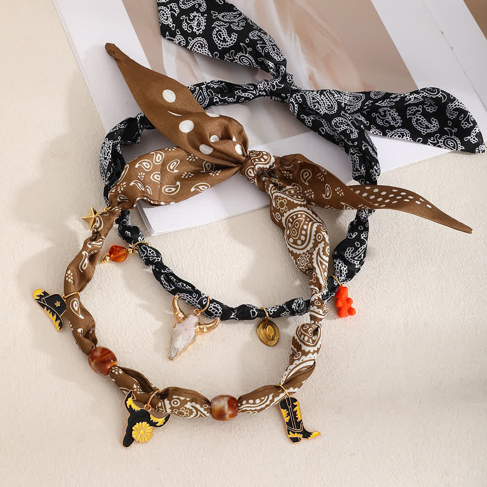 Boho Western Edition Cowboy Charms Scarf Necklace Collection - image 1