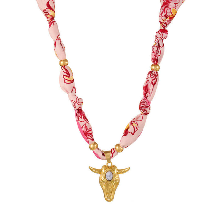 Western Spirit Longhorn Bull Turquoise Scarf Necklace Collection - Pink - image 6