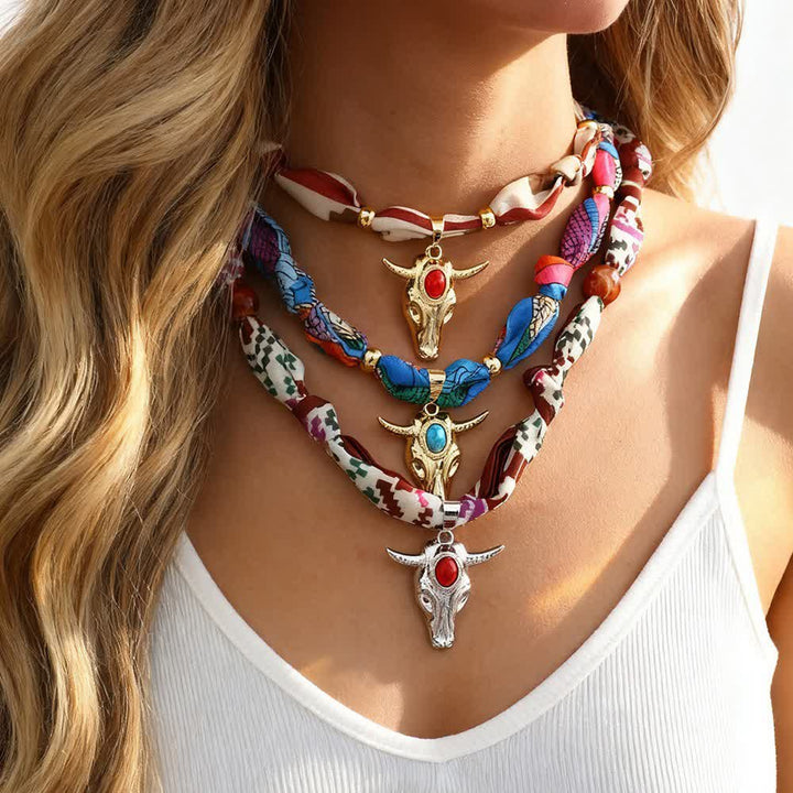 Western Spirit Longhorn Bull Turquoise Scarf Necklace Collection - image 0