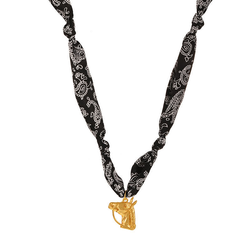 Classic Rodeo Horse Golden Boot Scarf Necklace Collection - Black - image 5