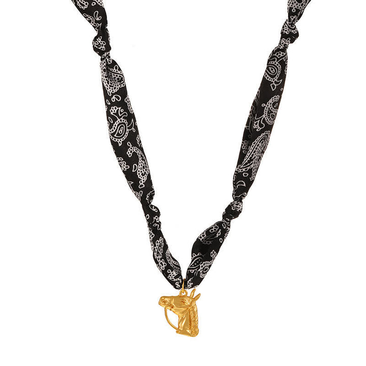 Classic Rodeo Horse Golden Boot Scarf Necklace Collection - Black - image 5