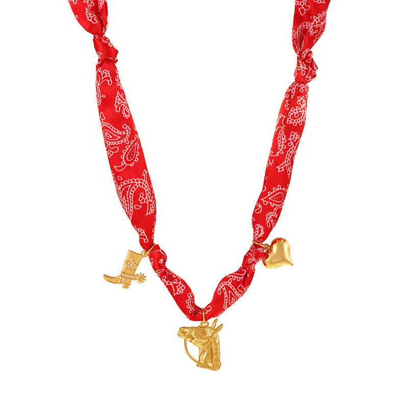 Classic Rodeo Horse Golden Boot Scarf Necklace Collection - Red - image 1