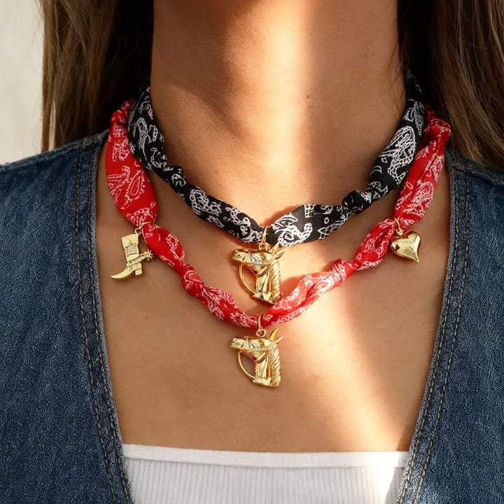Classic Rodeo Horse Golden Boot Scarf Necklace Collection - image 0