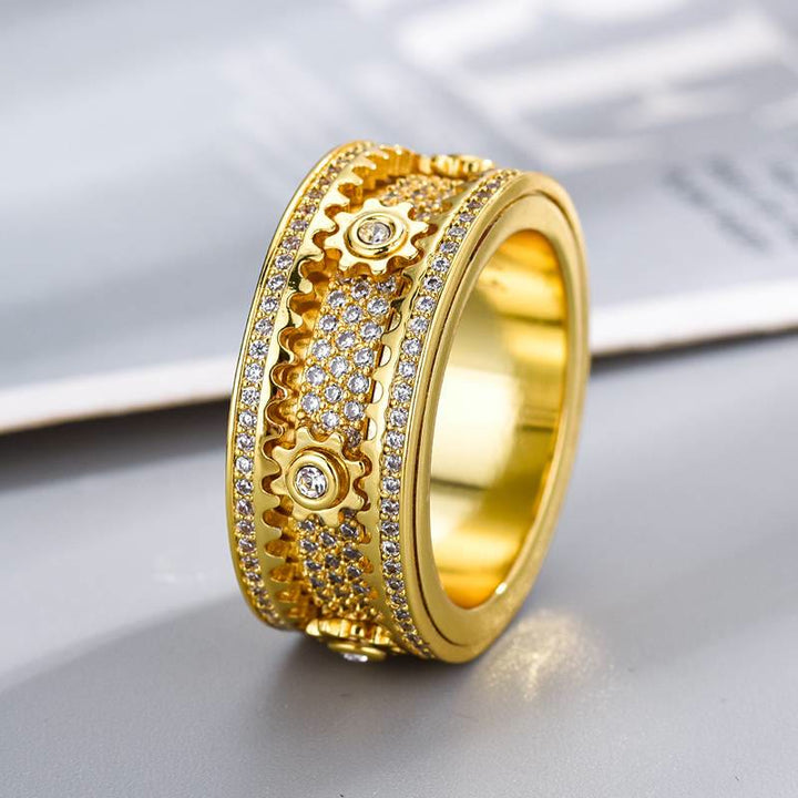 Rotatable Gear Zircon Ring Full Paved Crystal Spinner Ring for Party Jewelry - Gold - US 12 - image 4