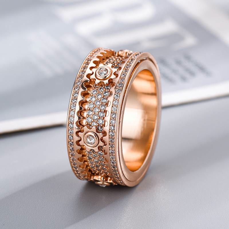 Rotatable Gear Zircon Ring Full Paved Crystal Spinner Ring for Party Jewelry - Rose Gold - US 12 - image 3