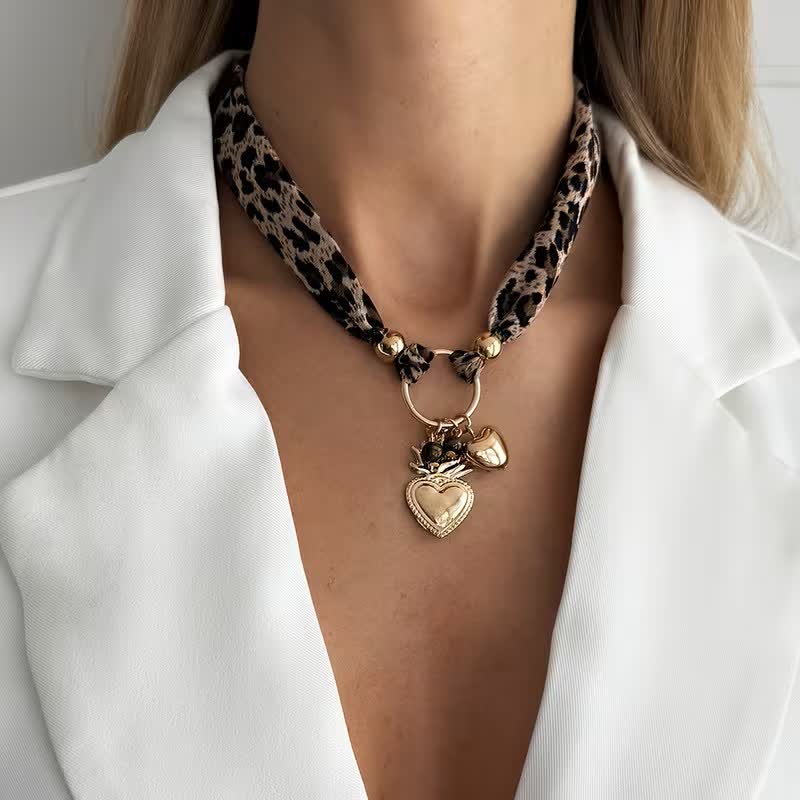 Wild At Sacred Heart Leopard Pattern Scarf Necklace - Brown - image 0