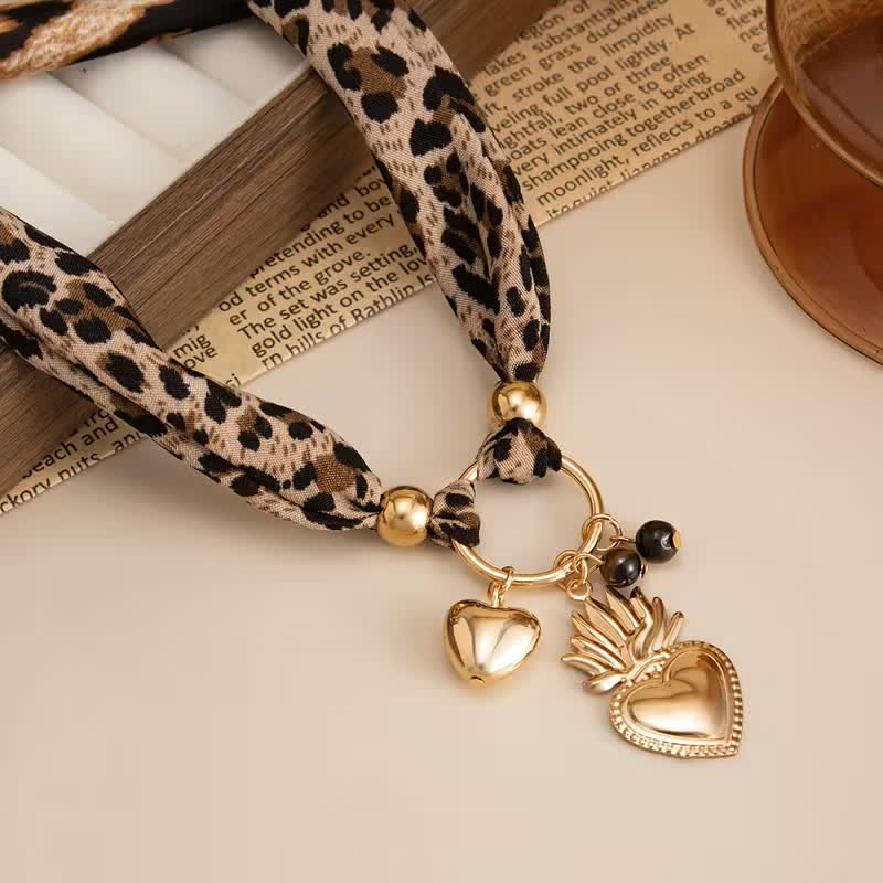 Wild At Sacred Heart Leopard Pattern Scarf Necklace - image 2