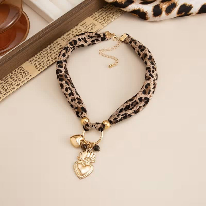 Wild At Sacred Heart Leopard Pattern Scarf Necklace - image 1