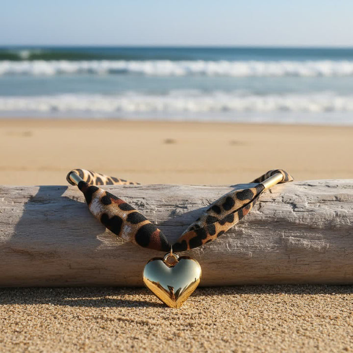 Wild Heart Leopard Pattern Scarf Necklace With Gold Heart Pendant - image 4