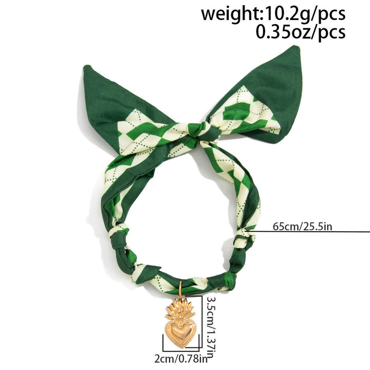 Sacred Heart Emerald Green Check Scarf Necklace - image 6