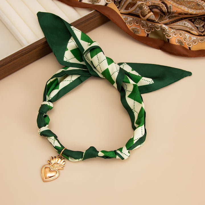 Sacred Heart Emerald Green Check Scarf Necklace - image 1