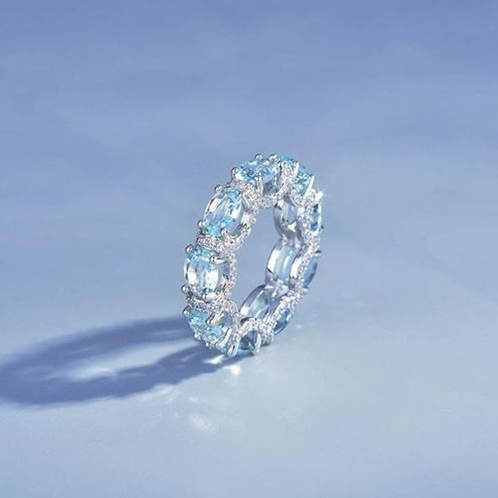 Light‑Blue Crystal Eternity Band Ring Pave Zircon Stacking Ring for Women - US 10 - image 0