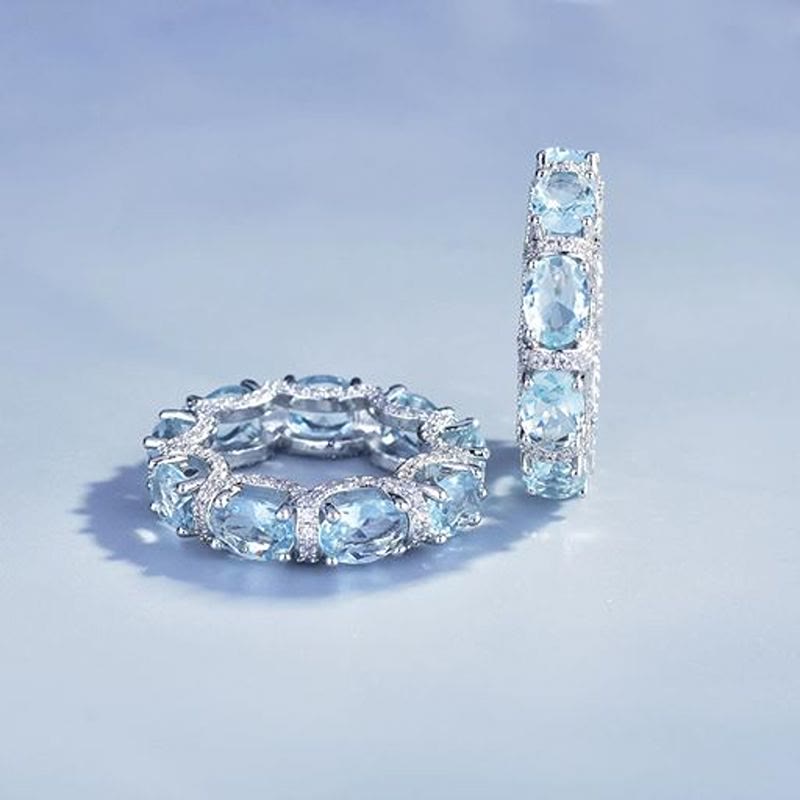 Light‑Blue Crystal Eternity Band Ring Pave Zircon Stacking Ring for Women - image 2