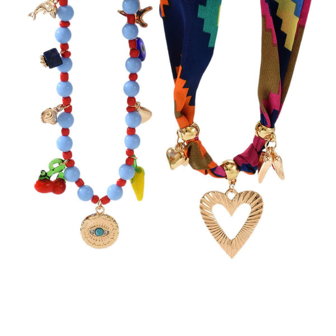 2Pcs Vacation Layering Beaded Heart Scarf Necklace Set - image 4