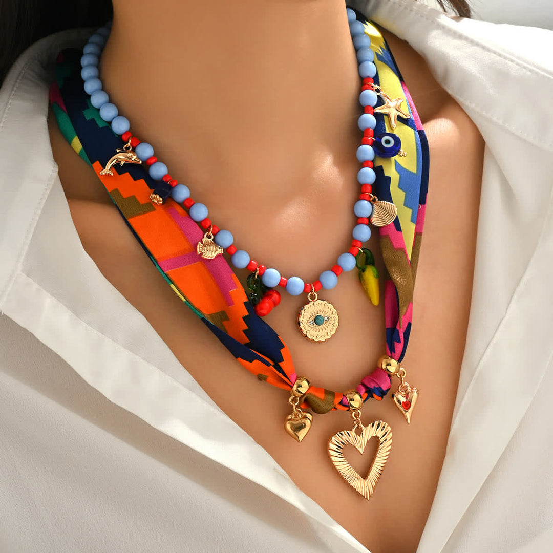 2Pcs Vacation Layering Beaded Heart Scarf Necklace Set - image 3