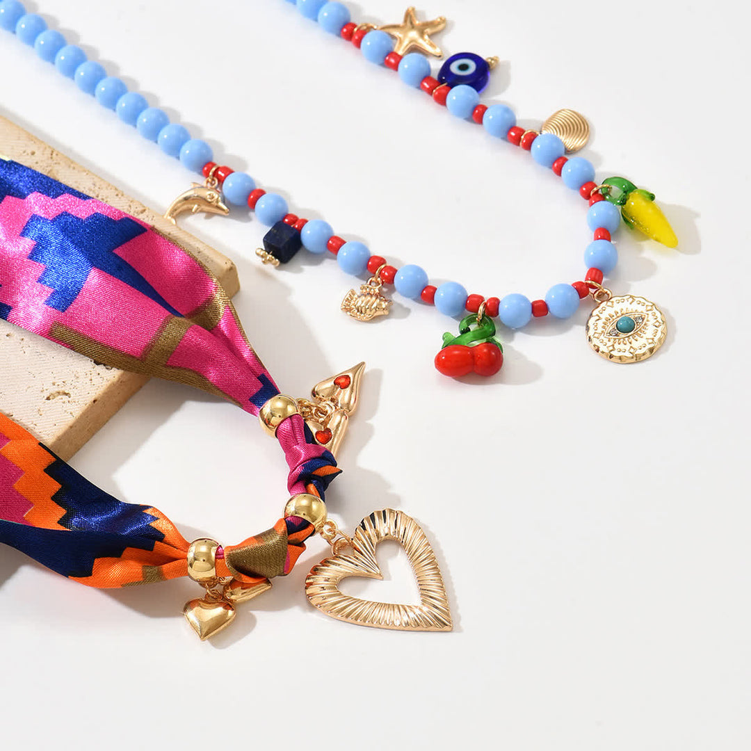 2Pcs Vacation Layering Beaded Heart Scarf Necklace Set - image 2