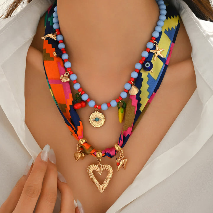 2Pcs Vacation Layering Beaded Heart Scarf Necklace Set - 2Pcs - image 0