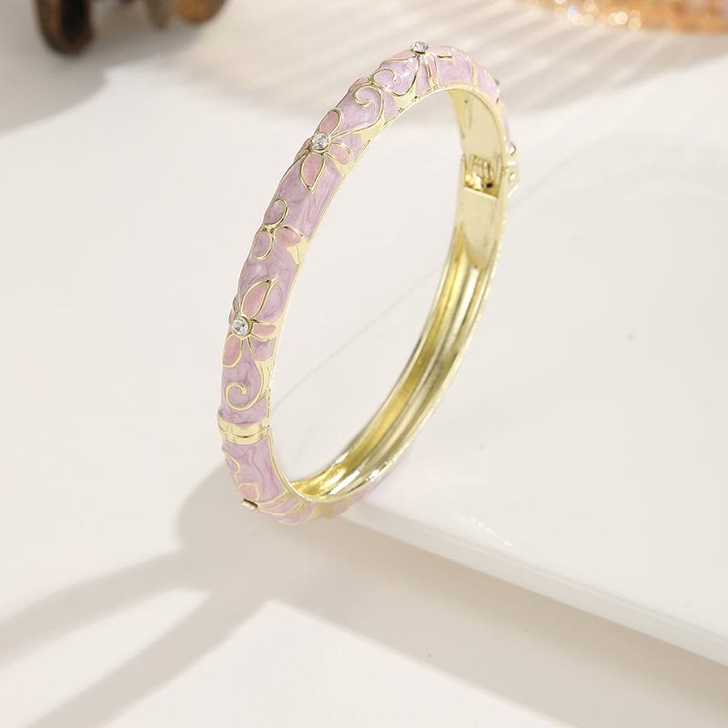 Gold‑Tone Enamel Clover Bangle Colorful Drip‑Oil Bracelet for Women - Light Purple - image 2