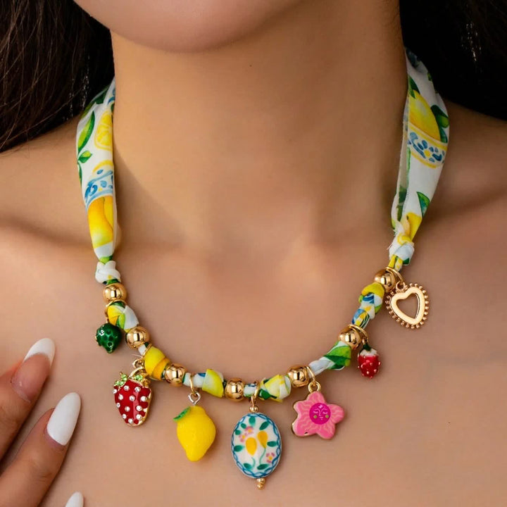 Colorful Fruit Charm Scarf Necklace Collection - Green - image 3
