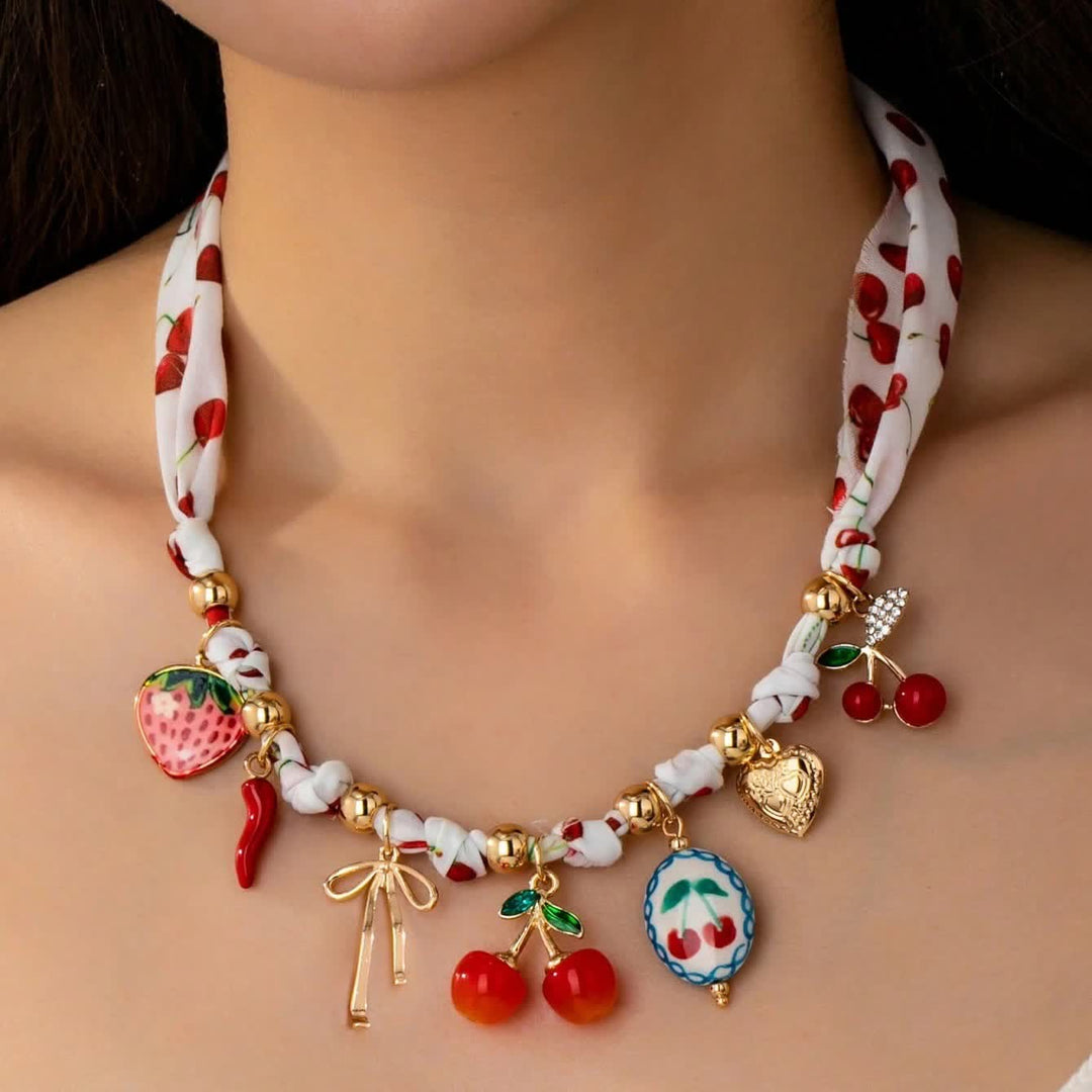 Colorful Fruit Charm Scarf Necklace Collection - Red - image 5