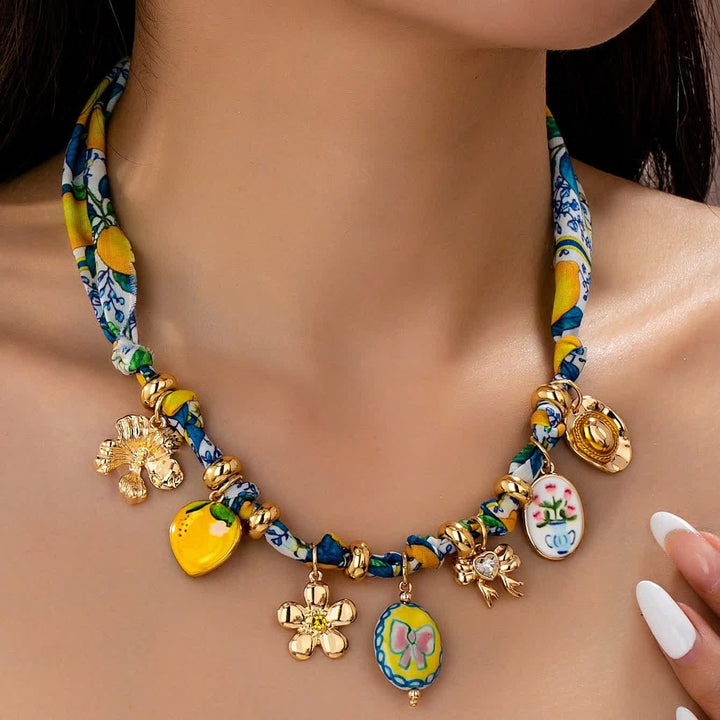Colorful Fruit Charm Scarf Necklace Collection - Blue - image 2