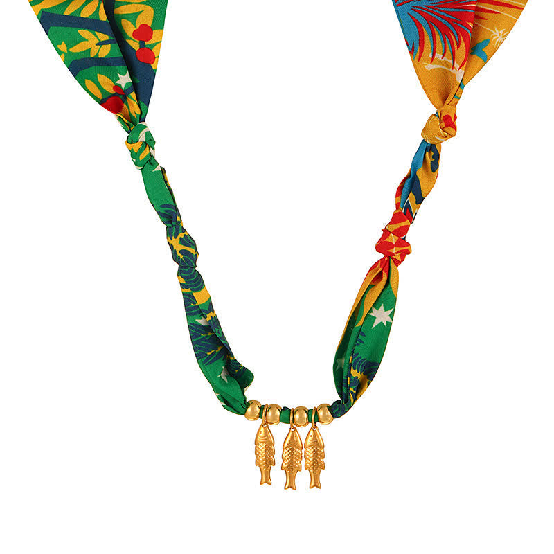 Cherry Flower Goldfish Charm Tropical Pop Scarf Necklace - Fish - image 2