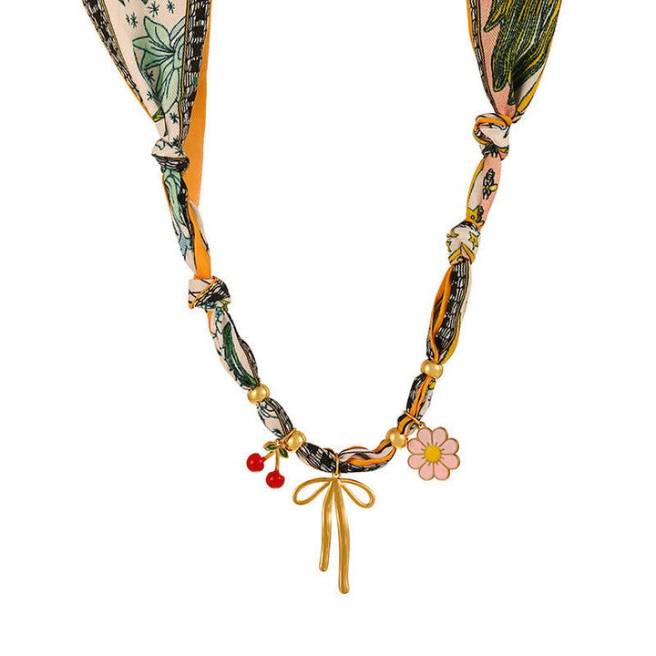 Cherry Flower Goldfish Charm Tropical Pop Scarf Necklace - Bow - image 3